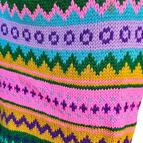 Vintage Hand Knit Colorful Fair Isle Skirt Pastel Elastic Waist Medium - Picture 11 of 15